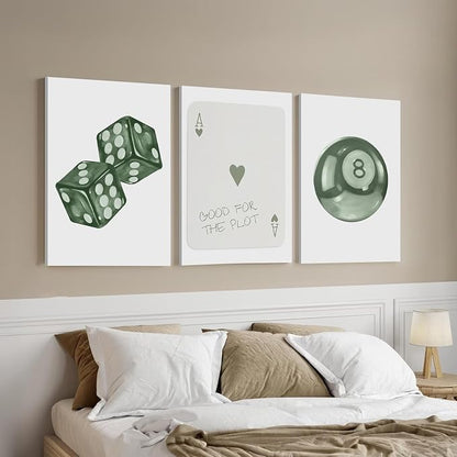 BOKPEN Green Poker Dice Canvas Wall Art Funky Y2K Trendy Preppy Pictures Lucky - Image 5