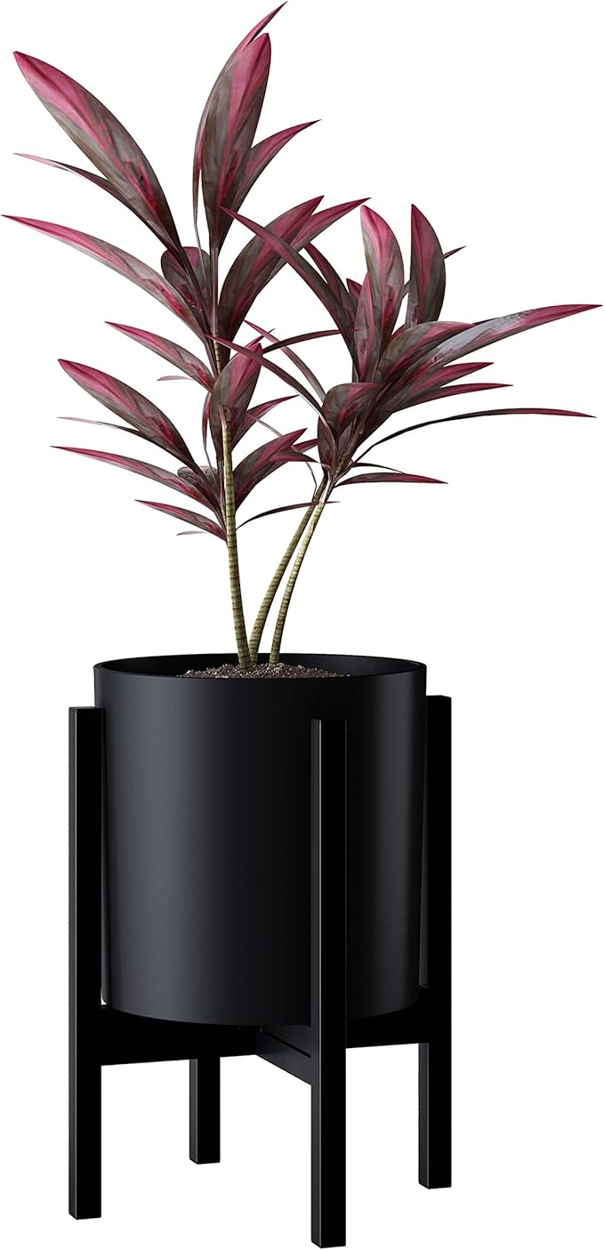 FaithLand Mid Century Plant Stand Indoor Outdoor (EXCLUDING 10" Plant Pot), Metal Planter Stand, Potted Plant Holder, Black, Hold Up to 10 Inch Planter - Fits Snake Plant - Upgraded Design.