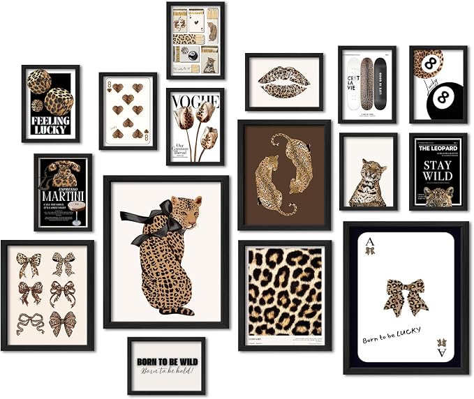 ANERZA 16 PCS Stockholm Style Room Decor, Cheetah Print Leopard Gallery Wall by ANERZA