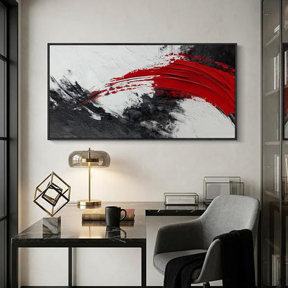 Extra Large Framed Red Black and White Abstract Wall Art - Image 4