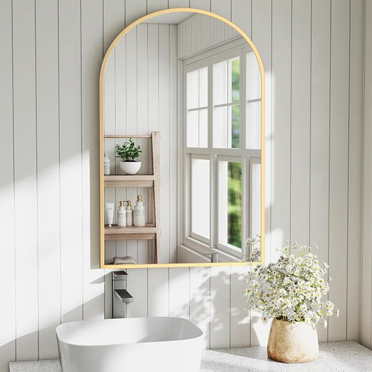DUMOS Gold Metal Arch Vanity Rounded Rectangle Bathroom Mirrors by DumosLifestyle