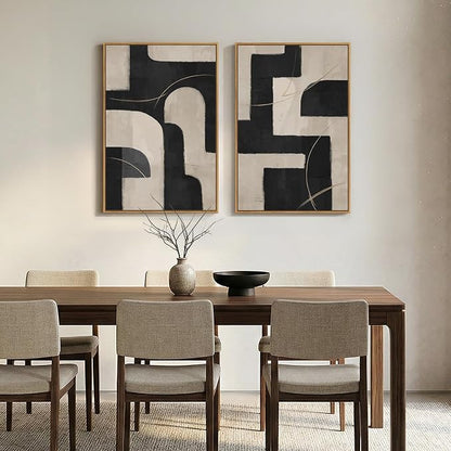 Large Framed Modern Neutral Abstract Wall Art, Geometric Pictures - Image 5