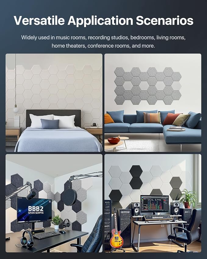 Soundsbay Acoustic Panels, 18 Pack Hexagon Soundproof Wall Panels High Density - Image 7