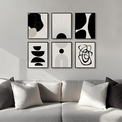 Framed Boho Black and White Abstract Wall Art, Minimalist Geometric Pictures - Image 2
