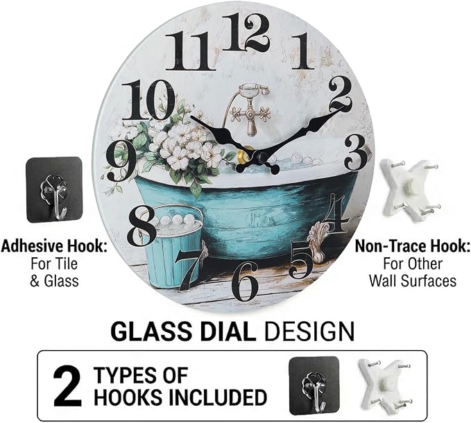 Bathroom Wall Clock, Rustic Style Waterproof Glass Shower Clock Wall Clock - Image 3