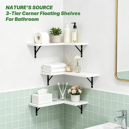 NATURE'S SOURCE Corner Floating Shelves Set of 3, Corner Shelves Wall Mounted - Image 2