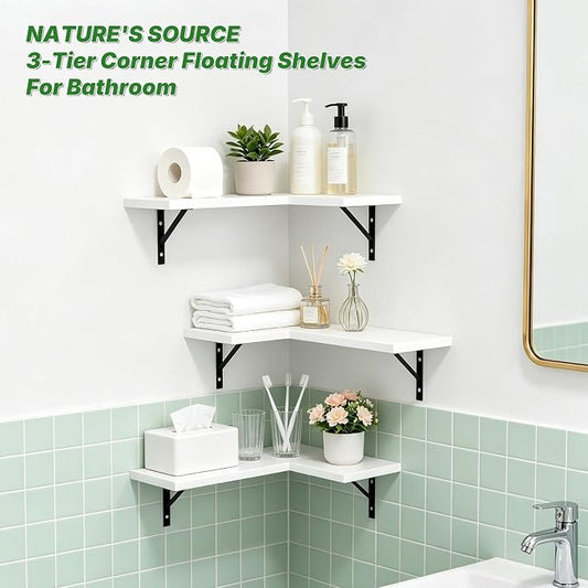 NATURE'S SOURCE Corner Floating Shelves Set of 3, Corner Shelves Wall Mounted - Image 2