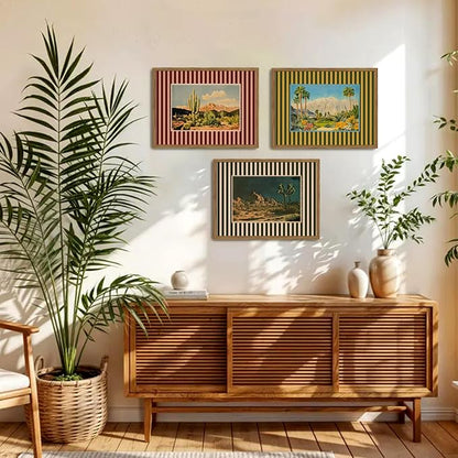 Framed Vintage Western Landscape Wall Art Set of 3, Striped Postcards Southwest - Image 3
