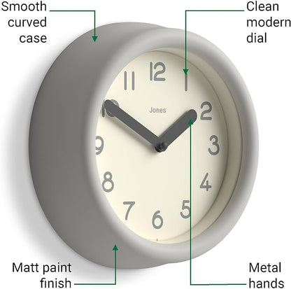 JONES CLOCKS® Fuze wall Clock | Small Round Clock | Gray | Playful Modern Design - Image 5
