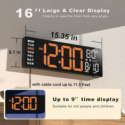 JALL 16" Large Digital Wall Mount Clock, Count Down Timer, Big LED, RGB Color - Image 2