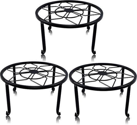 yosager 3 Pack Metal Plant Stands for Flower Pot, Heavy Duty Black Iron Potted Stand Holder, Indoor Outdoor Rustproof Metal Planter Container Round Supports Display Rack for Home & Garden Decor