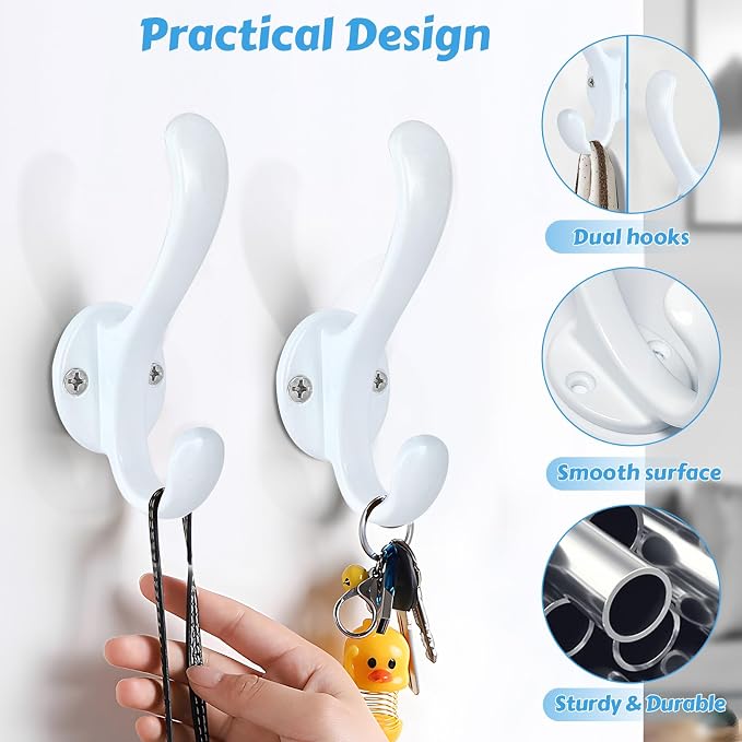 8 Pack Coat Hooks Wall Mount Heavy Duty Utility Retro Double Hooks - Image 8