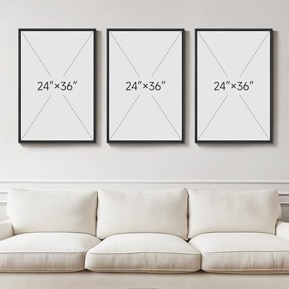 Framed Boho Wall Art for Living Room, Large 3 Piece Neutral Geometric Black and - Image 3