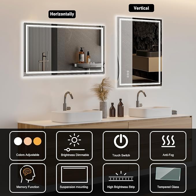 Ratsamee 48x36 Inch LED Bathroom Mirror - Image 5