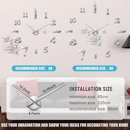 Junkin 3D Large Frameless DIY Wall Clock Modern Decor Family Quote Wall - Image 5