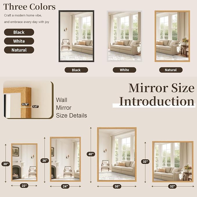 Syndra Natural Wood Frame Bathroom Mirror, 24x36'' Modern Vanity Mirror - Image 7