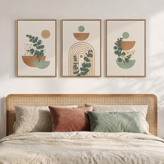 Framed Abstract Boho Wall Art for Living Room, Large Botanical Sage Green Plant - Image 2