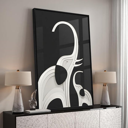 Large Framed Modern Black and White Wall Art, Contemporary Animal Elephant - Image 2