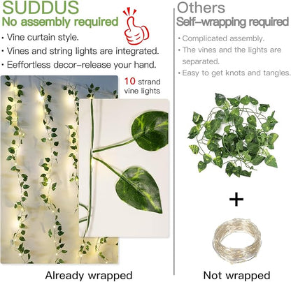 suddus Vines with Lights for Bedroom, 150 LED Fairy Lights with Vines, Pothos - Image 5