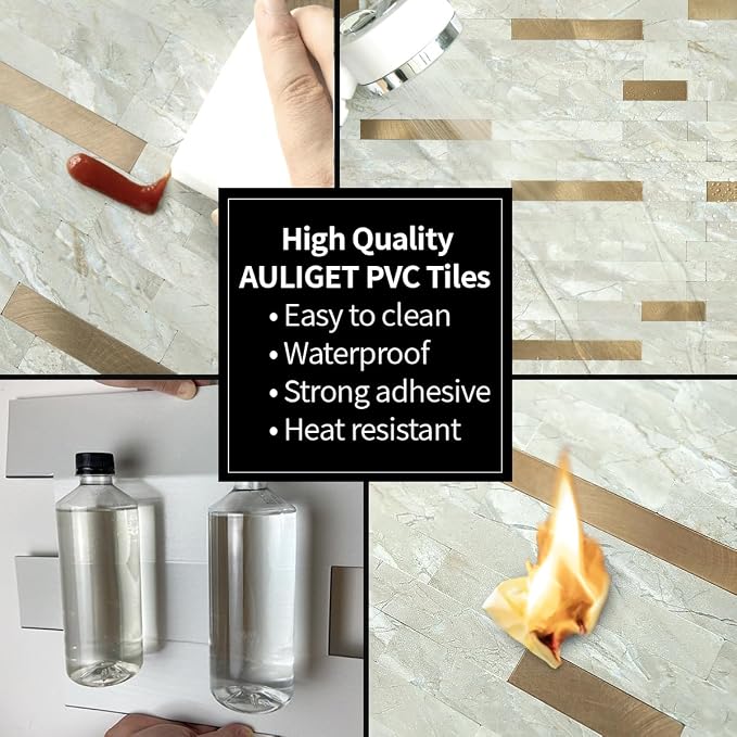 AULIGET 2 Sheets Faux Stone Peel and Stick Backsplash, Light Brown Marble Look - Image 6
