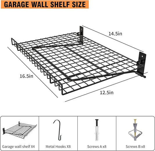 4 Pack Foldable Wall Shelf, Wall Mounted Garage Storage Shelves, Heavy Duty - Image 2