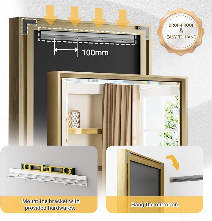 16''x 60'' Tall Brushed Gold Bathroom Mirror, Beveled Gold Frame Mirror - Image 5
