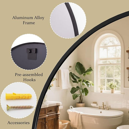 XRAMFY 42 Inch Round Black Metal Wall Mirror - Image 5