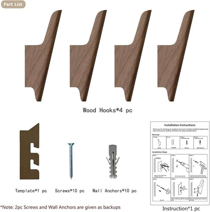 Wood Wall Hooks 4 Pack Coat Hooks Wall Mount Walnut Wooden Hooks - Image 9