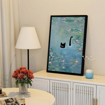Fantasy Artists Monet Water Lilies Cat Wall Art, Framed Vintage Canvas Art Wall - Image 4