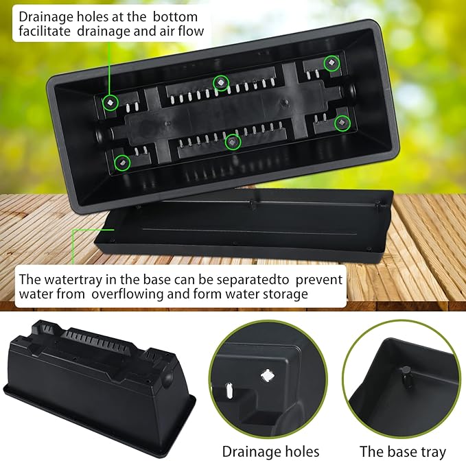 Window Box Planter, 10 Pack Plastic Vegetable Flower Planters Boxes 17 Inches Rectangular Flower Pots with Saucers for Indoor Outdoor Garden, Patio, Home Decor (Black)