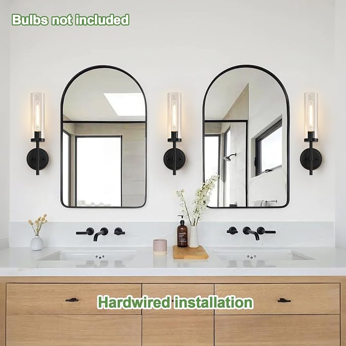 MOKATNG Wall Sconces Set of Two, Matte Black Bathroom Sconces - Image 3