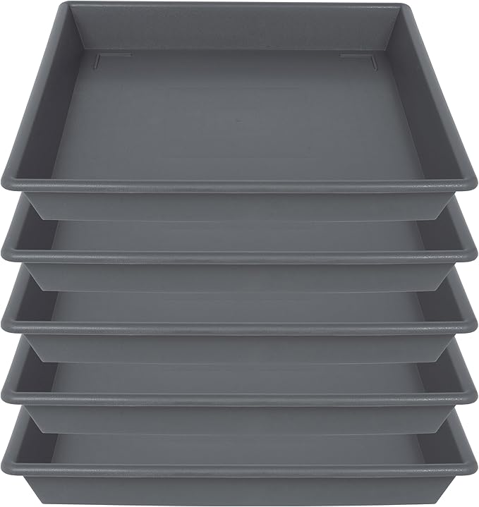 Square Plant Saucer 12 Inch 5 Pack, Plant Stand Plant Trays for Pots Heavy Duty Gray Plastic Plant Saucers for Indoors Outdoors, Flower Pot No Holes Plant Lover Gardening Gifts