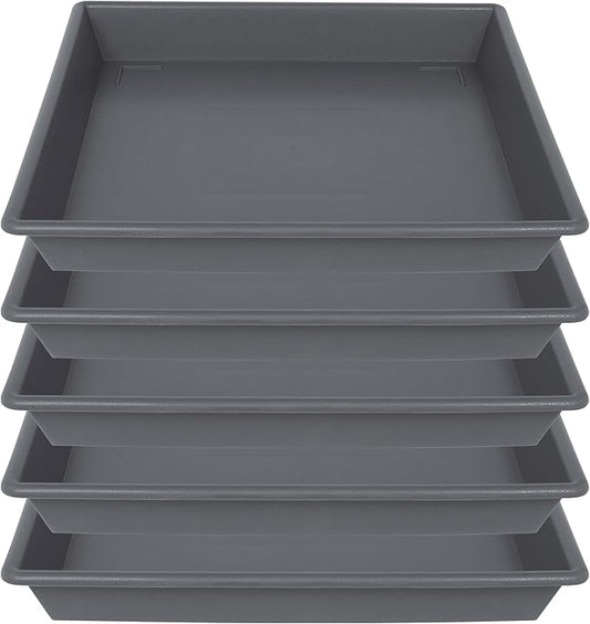 Square Plant Saucer 14 Inch 5 Pack，Plant Stand Plant Trays for Pots Heavy Duty Gray Plastic Plant Saucers for Indoors Outdoors, Flower Pot No Holes Plant Lover Gardening Gifts
