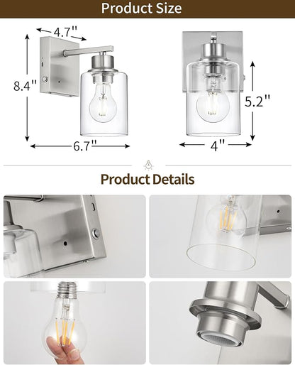 Rayogale Wireless Wall Sconces, Nickel Battery Operated Wall Sconce Set of 2 - Image 4