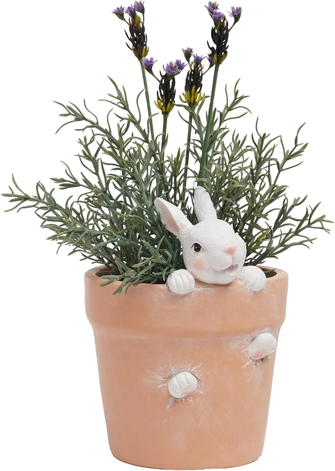 Easter - Spring Flower Pot - Bunny Decor - Easter Decoration - Decorative Garden Pots for Cactus Succulents Planter with Drainage Hole for Home Farmhouse Decor 5.75 x 5 x 7.25 inch Newman House Studio