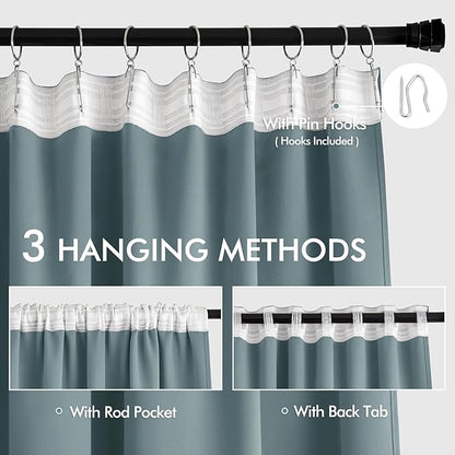 MIULEE Greyish Blue Back Tab Blackout Curtains 108 Inch Long 2 Panels Set - Image 3