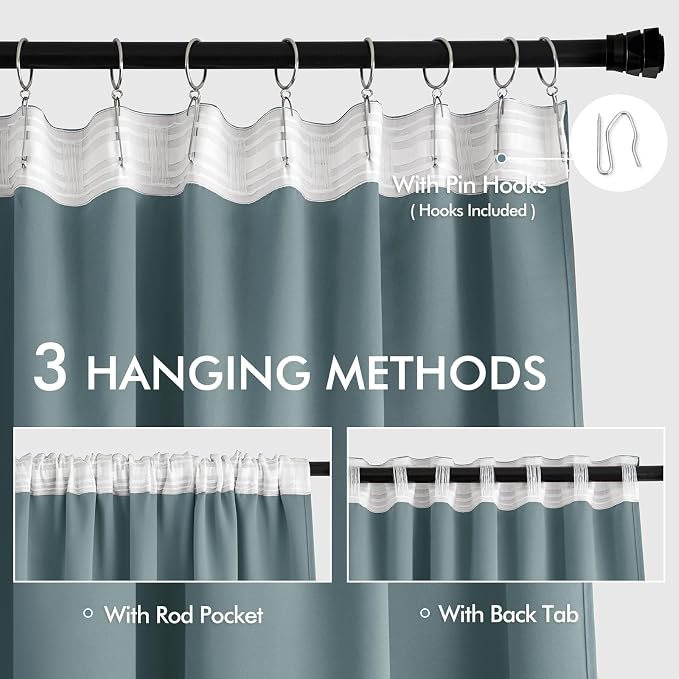 MIULEE Greyish Blue Back Tab Blackout Curtains 72 Inches Long 2 Panels Set - Image 3