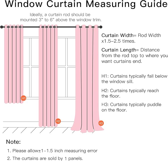 XiDi Curtains for Bedroom Decor Pink34/96/1 US - Image 2