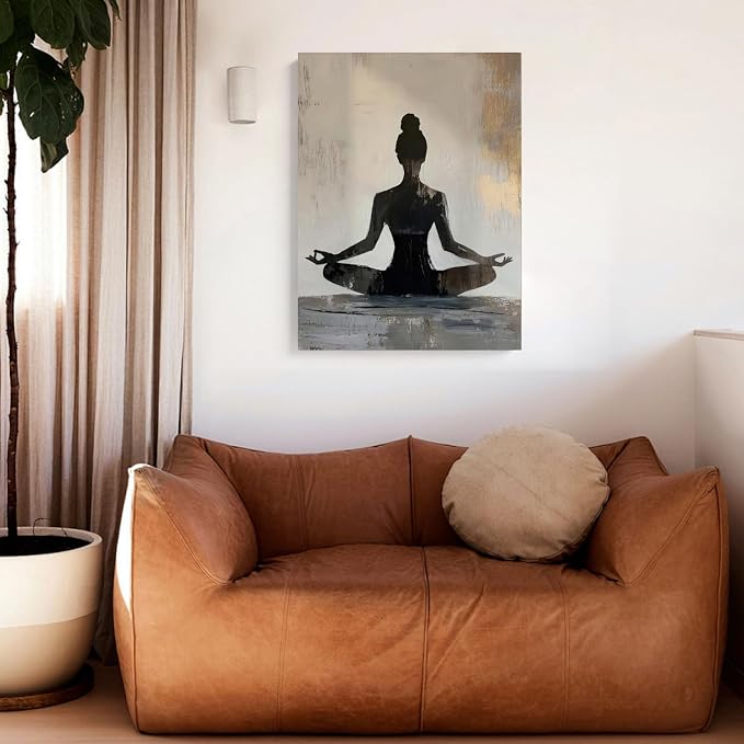GELDSTEI Framed Zen Wall Art, Modern Yoga Girl Canvas Painting, Tranquil - Image 6