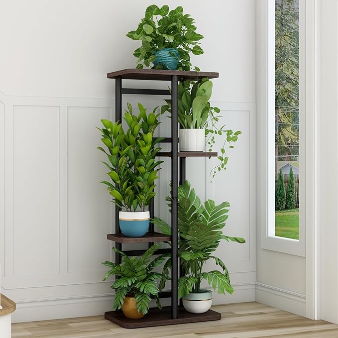 LINZINAR Plant Stand 4 Tier 5 Potted Indoor Plant Shelf Multiple Stands for Garden Corner Balcony Living Room
