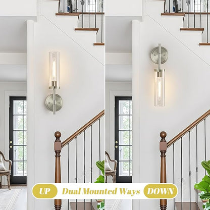 MOKATNG Wall Sconces Set of Two, Brushed Nickel Bathroom Sconces - Image 6