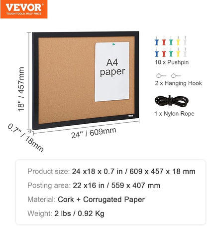 VEVOR Cork Board for Walls, Double-Sided Cork 24" x 18" Bulletin Board Vision - Image 7