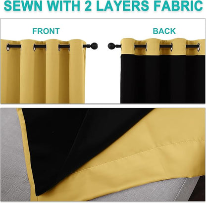 NICETOWN Bright Yellow 100% Blackout Curtains 45 inches Long, Thermal Insulated - Image 5