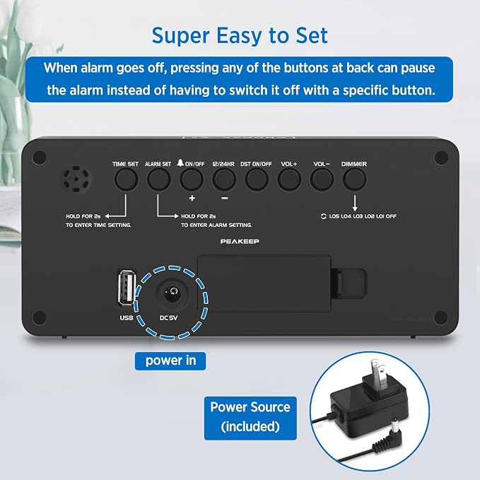 Peakeep Digital Alarm Clock for Bedroom Bedside, Loud Alarm Clock for Heavy - Image 6