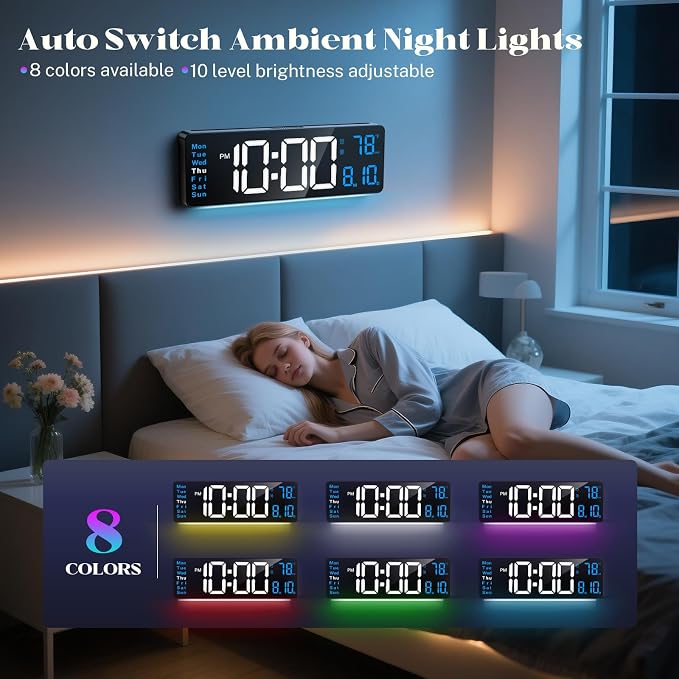 Digital Wall Clocks for Classroom, Temperature, Night Light for Living Room - Image 4