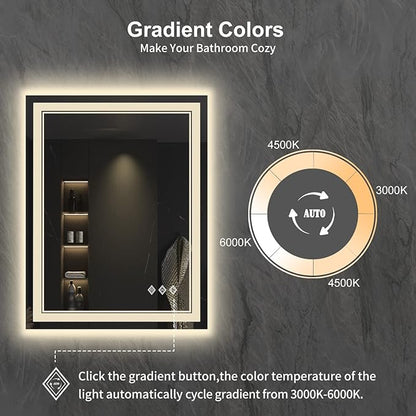 LED Bathroom Mirror, 24x32 Inch Gradient Front and Backlit LED Mirror - Image 3