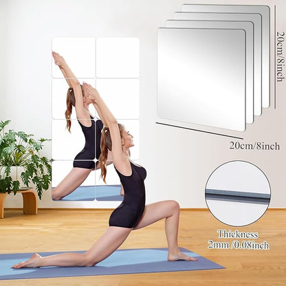 JUNEBRUSHS 4 Pack Self Adhesive Acrylic Mirror, 8 x 8 Inch Mirror Tiles - Image 2