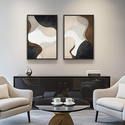 Framed Neutral Abstract Minimalist Wall Art, 2 Piece Large Modern Canvas Prints - Image 2