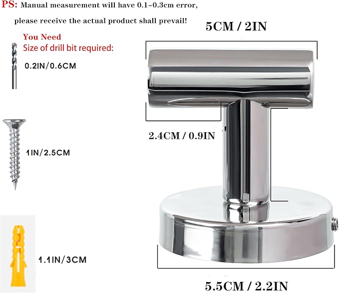 8 Pack Bath Towel Hooks, Wall Mount Towel Holder Chrome Finish Towel Rack - Image 3