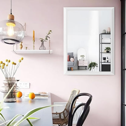 Amorho Bathroom Mirror, 28x36 Inch White Thick Metal Framed Wall Mirrors - Image 5